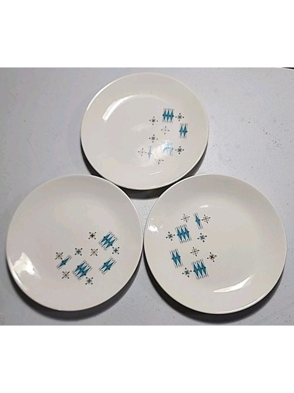 Set of 3 Mount Clemens 1950s MCM Atomic Blue Aqua Small‎ 6" Dessert Side Plates